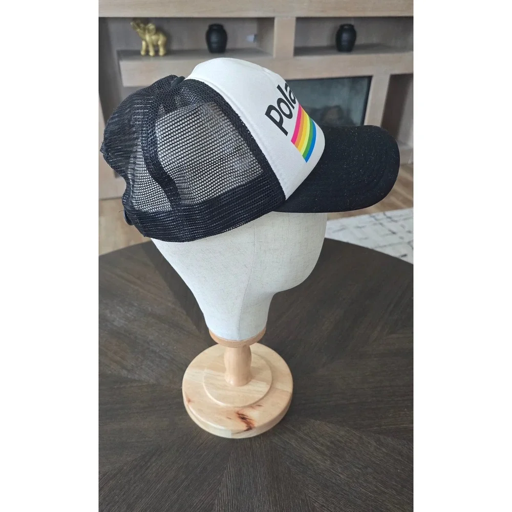 Polaroid Rainbow Logo Trucker Hat Black White Mesh Snapback Retro Baseball Cap